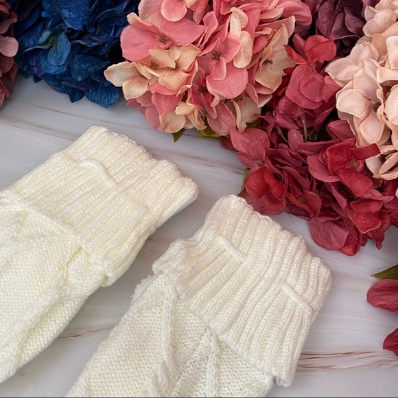 Sexy Over Knee White Cable Knit Socks with Pom Poms - Picture 12 of 13